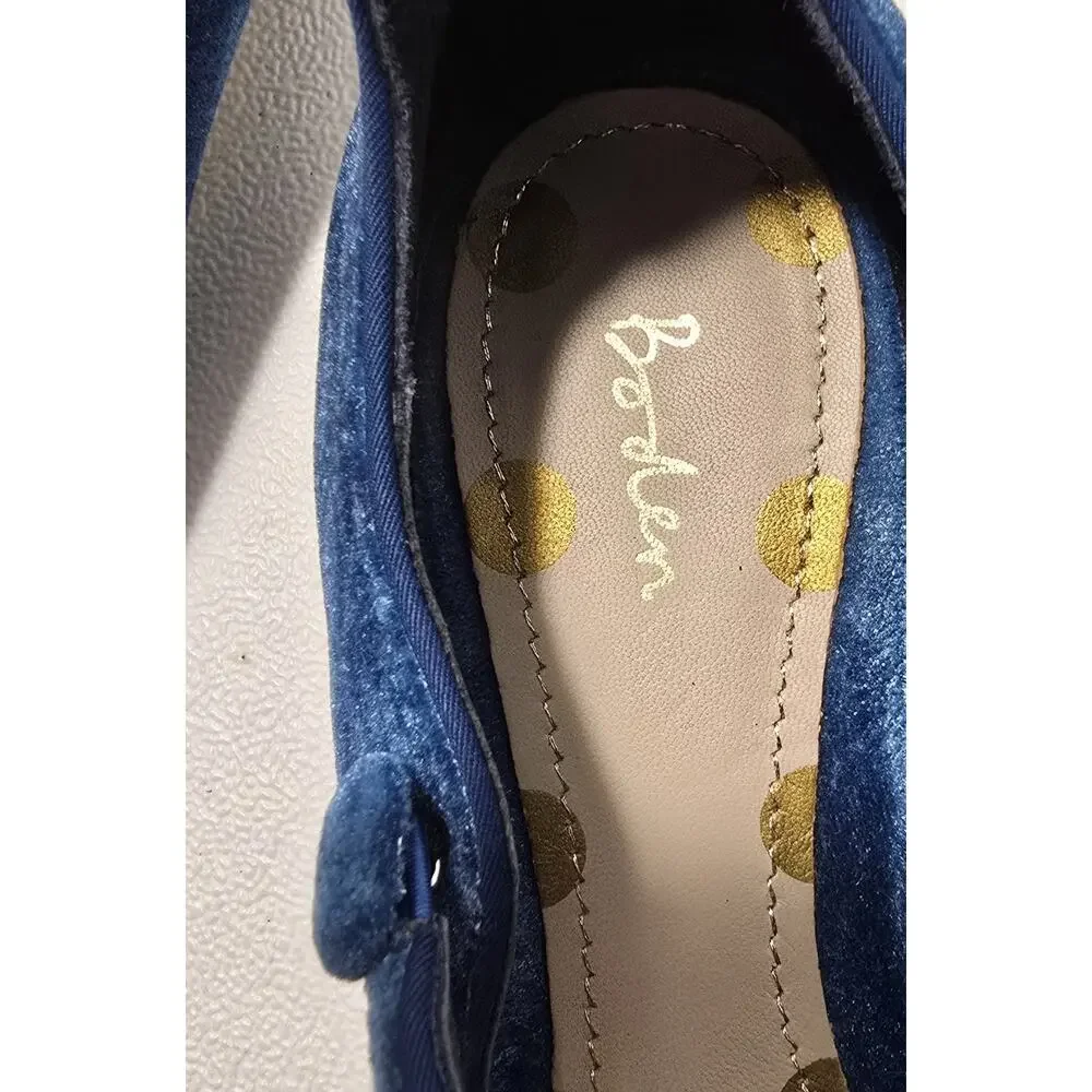 BODEN Women's Velvet Mary Jane Blue Button Accents Pointed Toe Sz 36